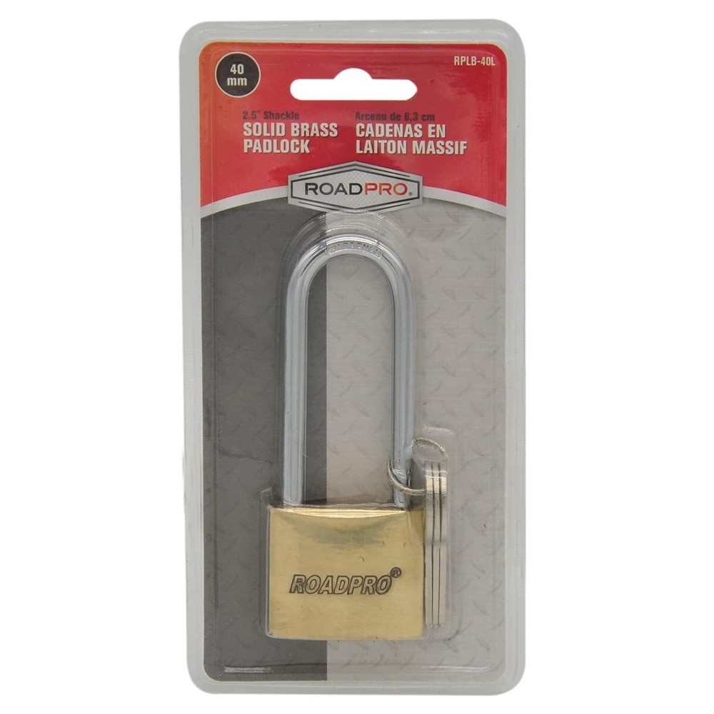 Roadpro RPLB-40L 40mm Solid Brass Padlock with 3" Shackle