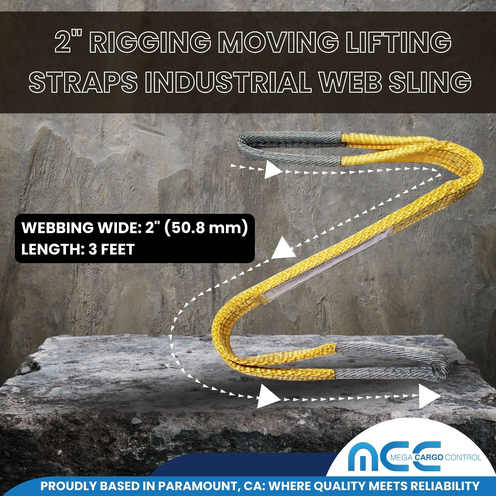 2" x 3 /6 / 9ft 2 Ply Polyester Flat Eye Lifting Sling Strap Web Sling 6200 lbs