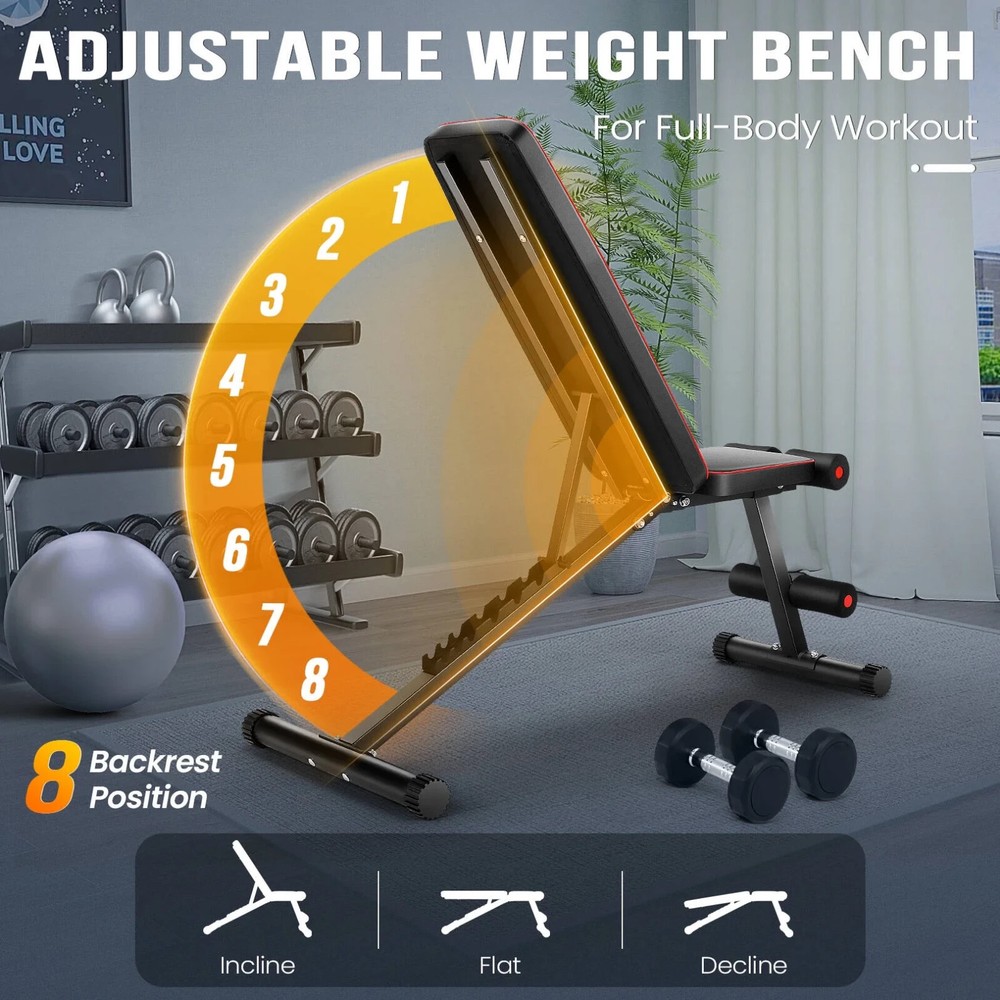 Adjustable Foldable Exercise Weight Bench Workout Bench Gym w/Adjustable Backres