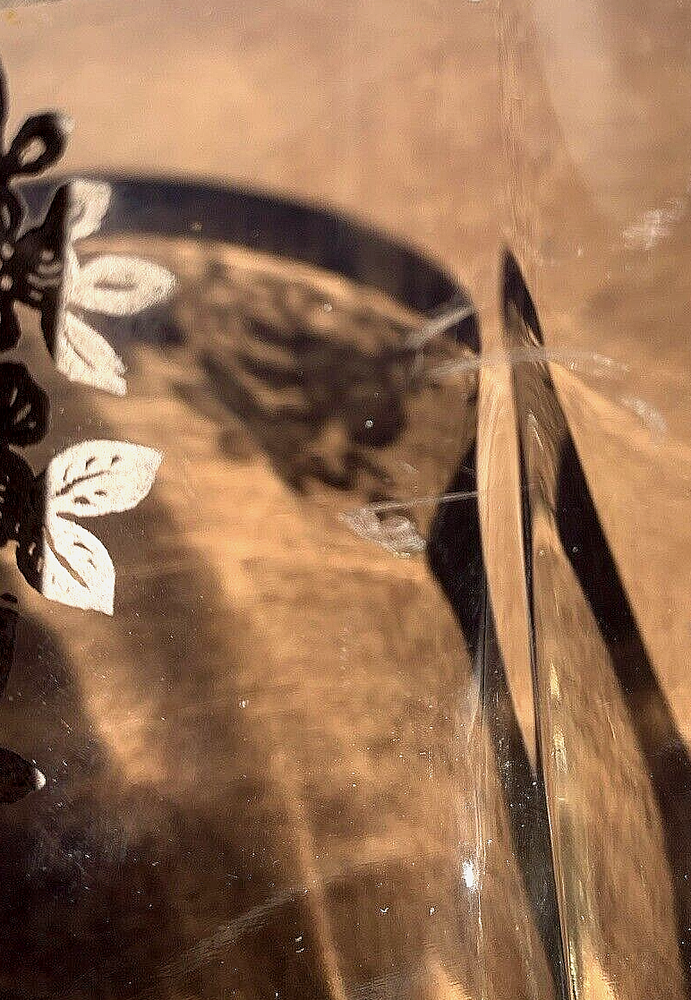 VINTAGE SILVER OVERLAY ROSE PATTERN LARGE FLUTED FOOTED CRYSTAL? FRUIT BOWL