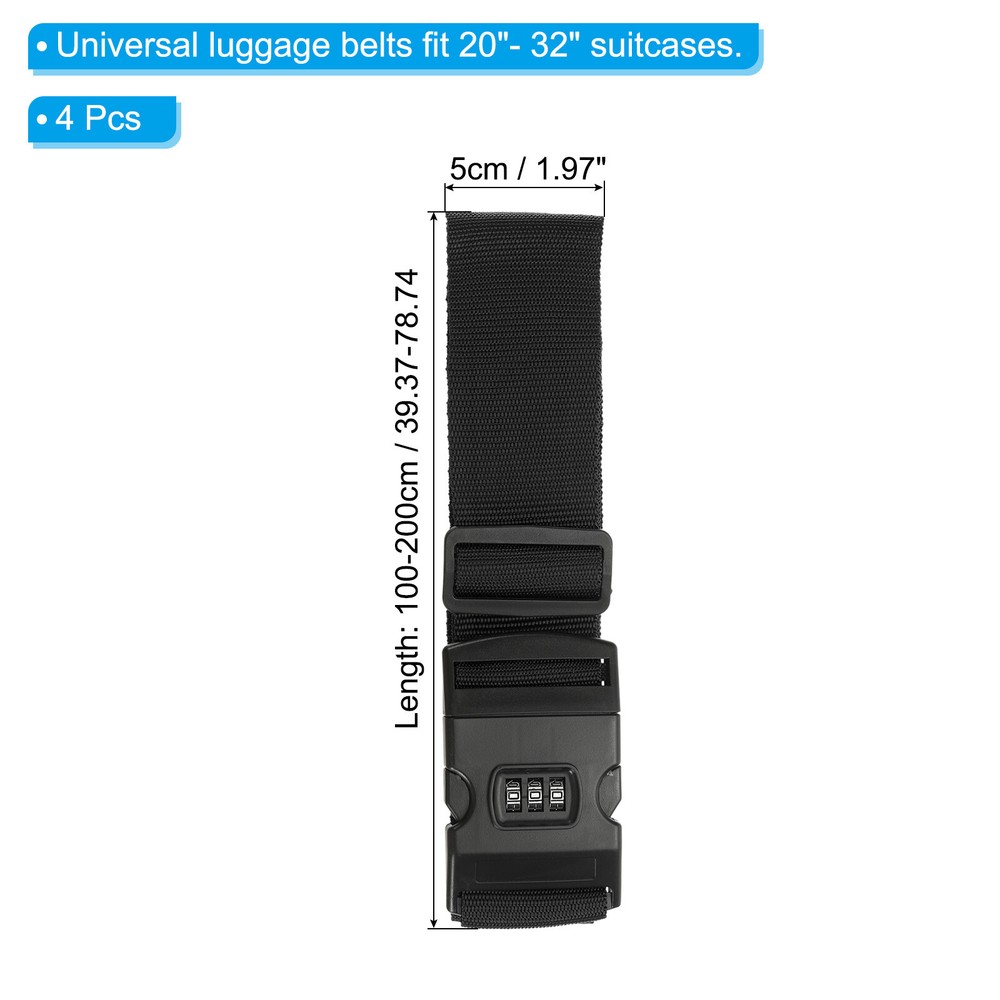 4Pcs Luggage Straps with Combination Lock TSA Approved Black