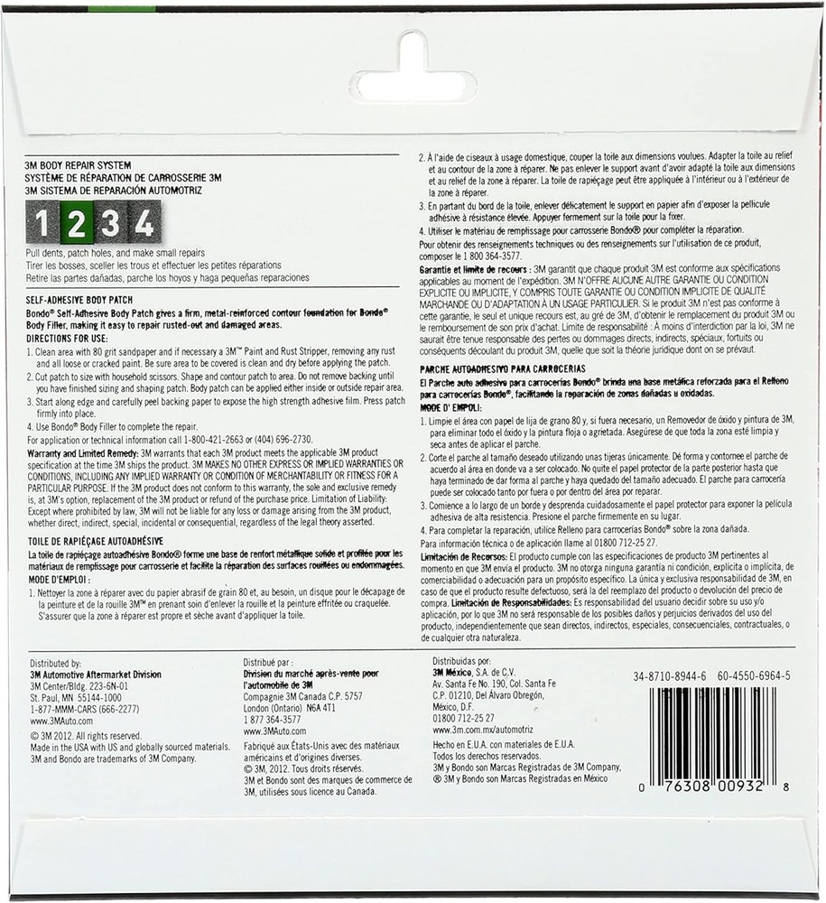 Bondo Self-Adhesive Body Patch, For Large Rust-Outs and Pack, Metallic