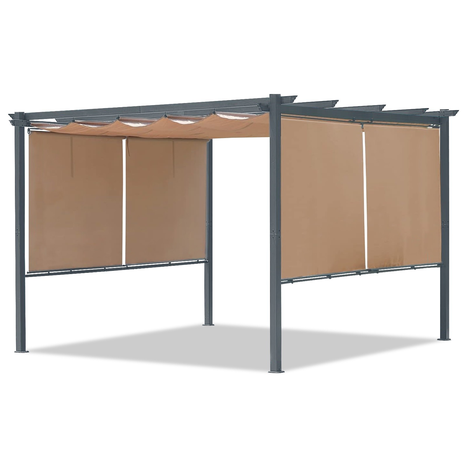 10x12ft Outdoor Pergola Sun Shade Cover with Retractable Canopy and Roller Shade