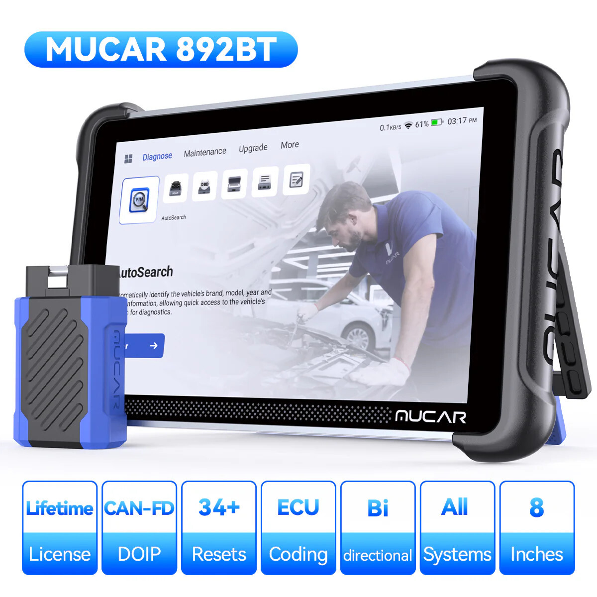 🔥2025 MUCAR 892BT Car Diagnostic OBD2 Scanner All System Scan Tool Action Test