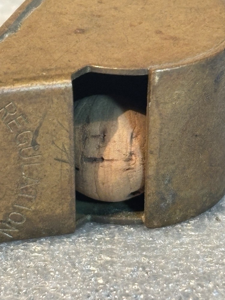 Vintage U. S. Army Regulation Solid Brass Whistle with Cork Ball
