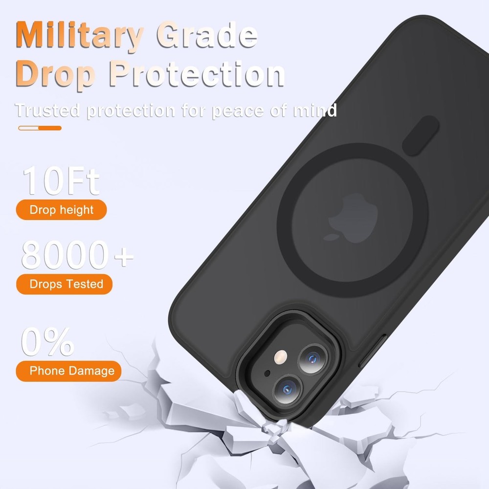 for iPhone 12 Case, 12 Pro with 1 Screen Protector, Matte Black