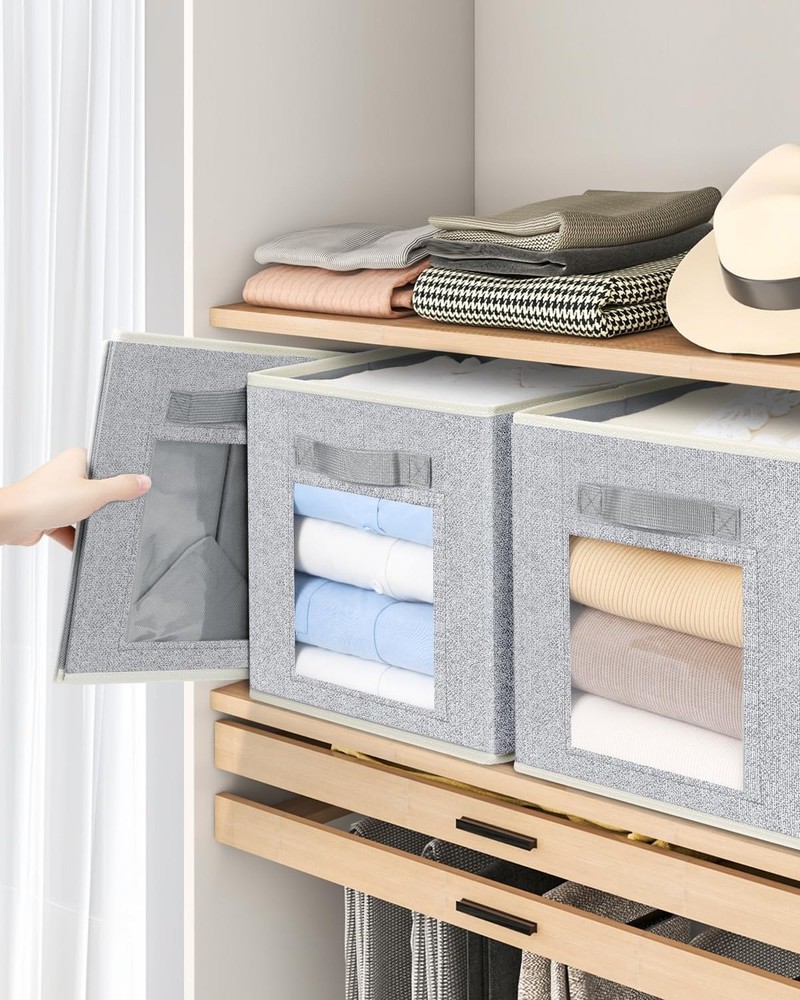 Foldable Storage Cubes - Cubby Storage Organizer with Window, Decorative Fabr...