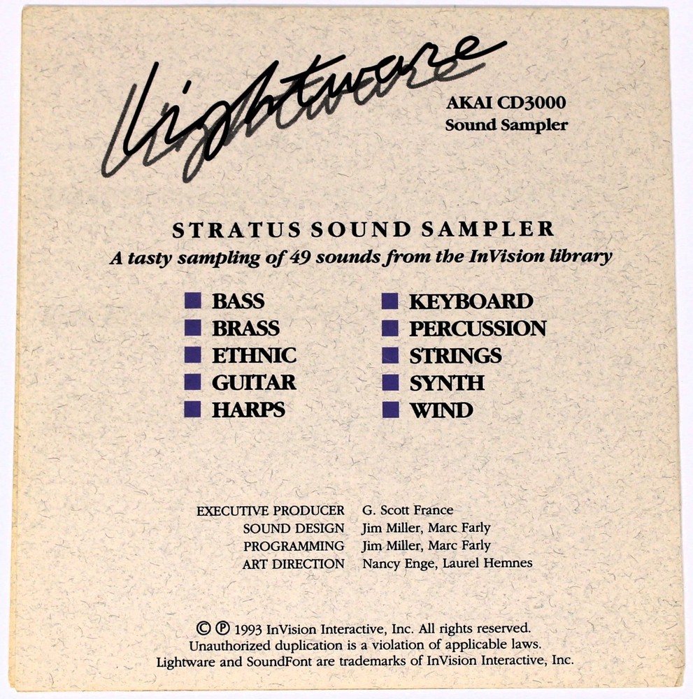 InVision Interactive Lightware 1 Stratus Sampler Akai Format Library Sampling CD