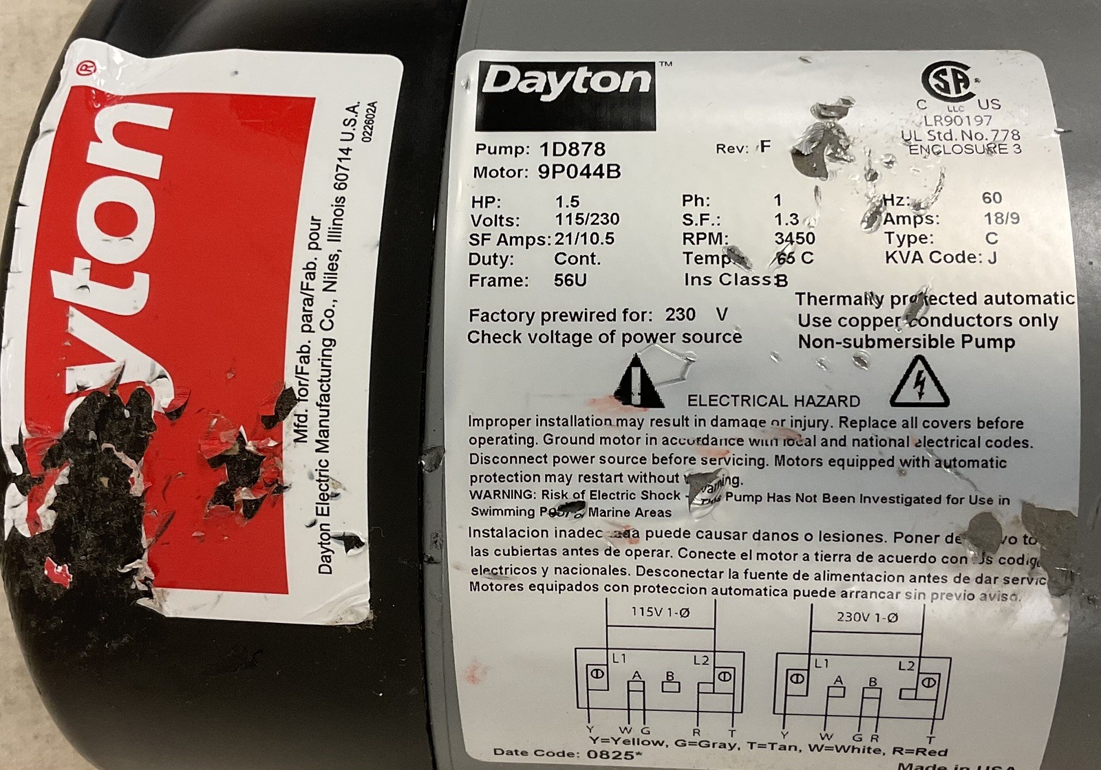 DAYTON 1D878 Shallow Well Jet Pump 1.5 HP 1 Phase 20 gpm INCOMPLETE