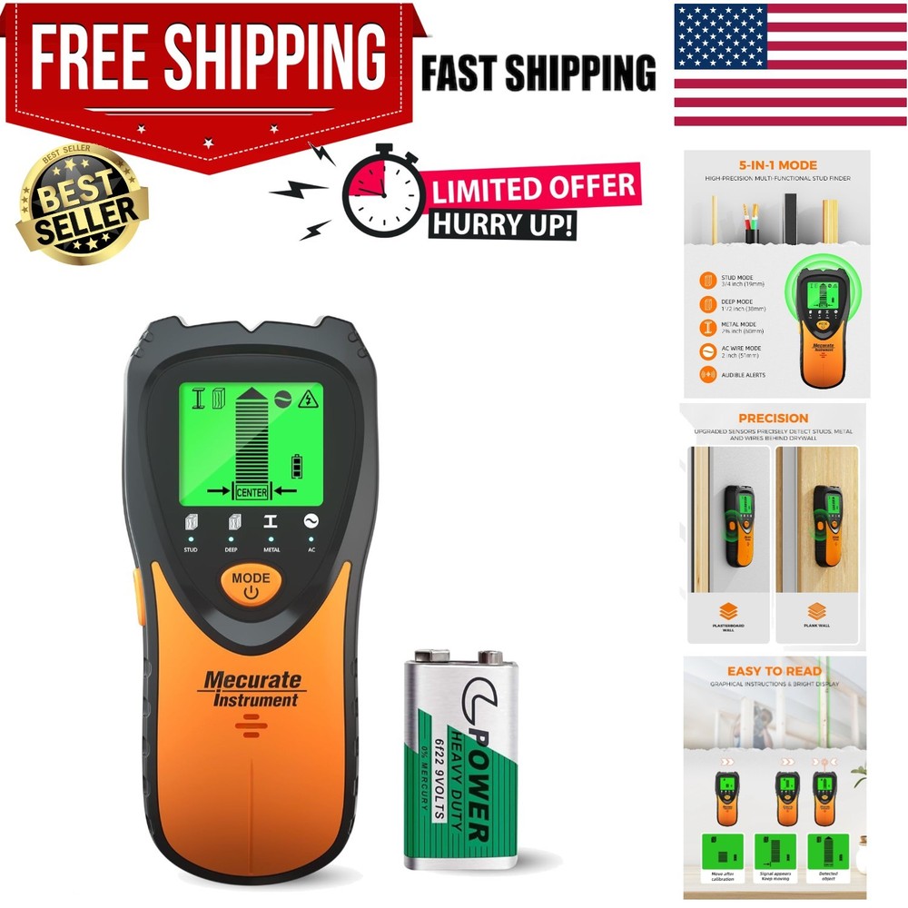 Stud Finder Wall Scanner Sensor - 5 in 1 Electronic Stud with LCD Display & A...