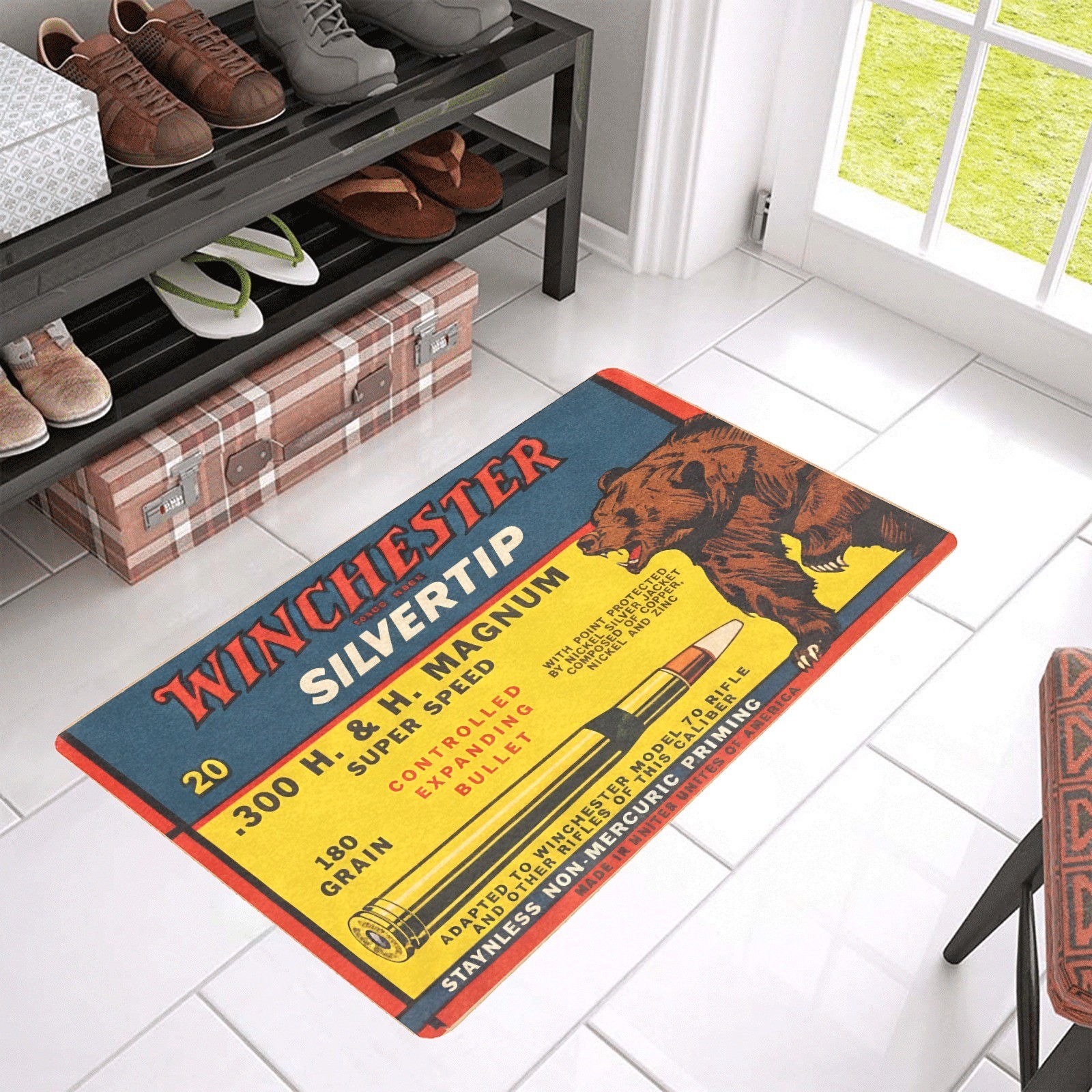 Vintage Style Winchester Super Speed 300 H&H Magnum Doormat Rug In / Out Decor