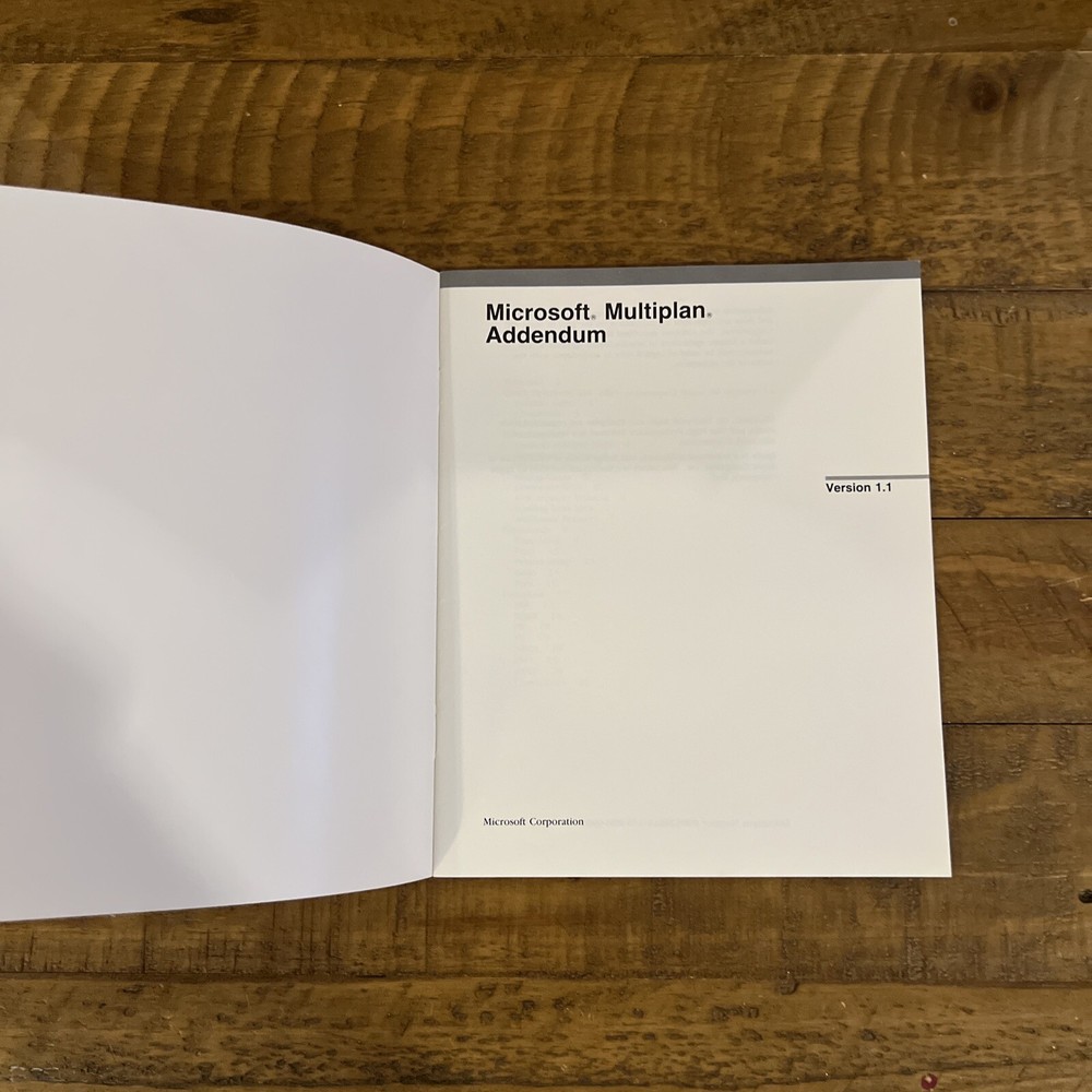 Vtg Microsoft Multiplan Electronic Spreadsheet Program Ver 1.1 Addendum Manual