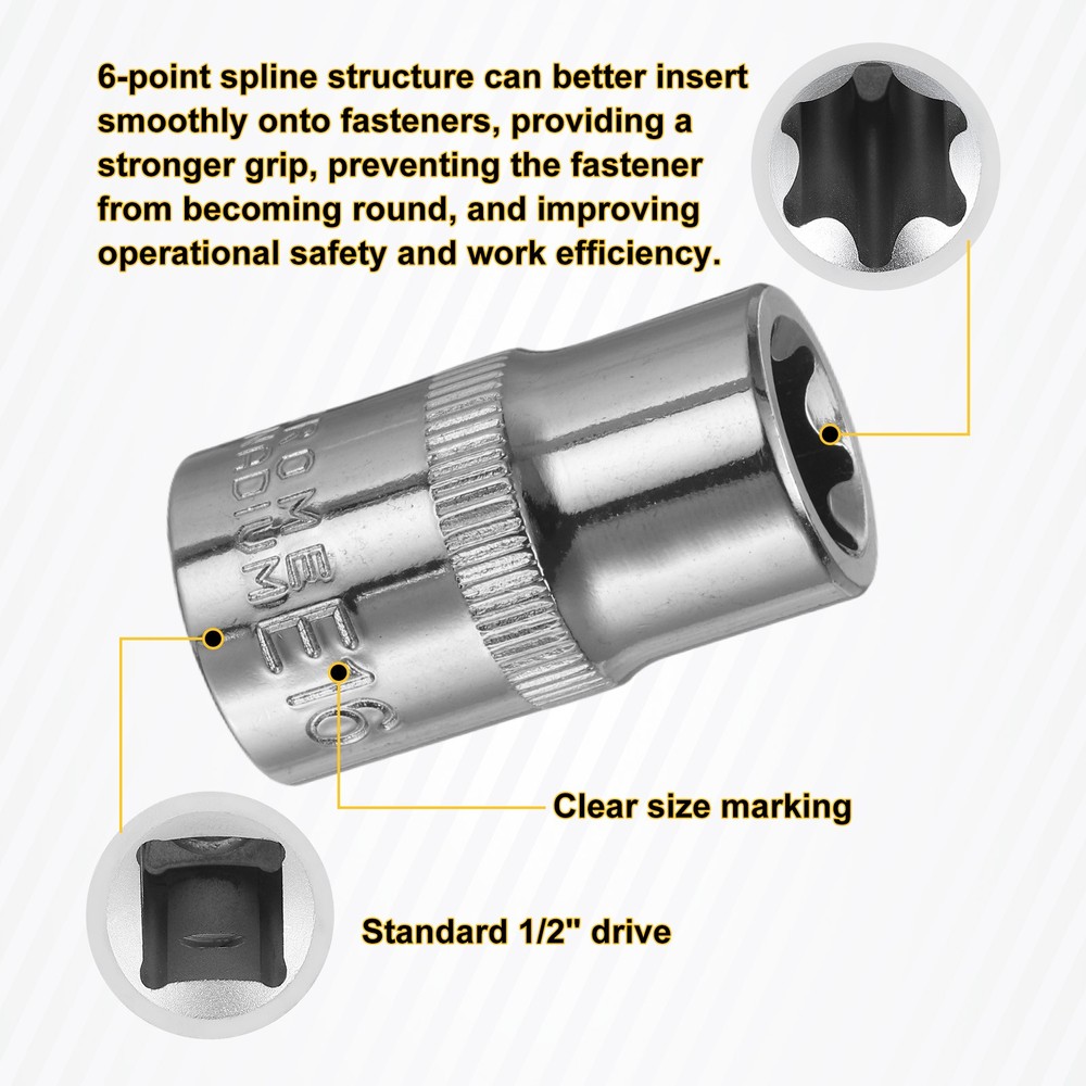 2pcs E-Torx Socket 1/2" Drive E16 External Torx Deep Socket 1.5" Star Sockets