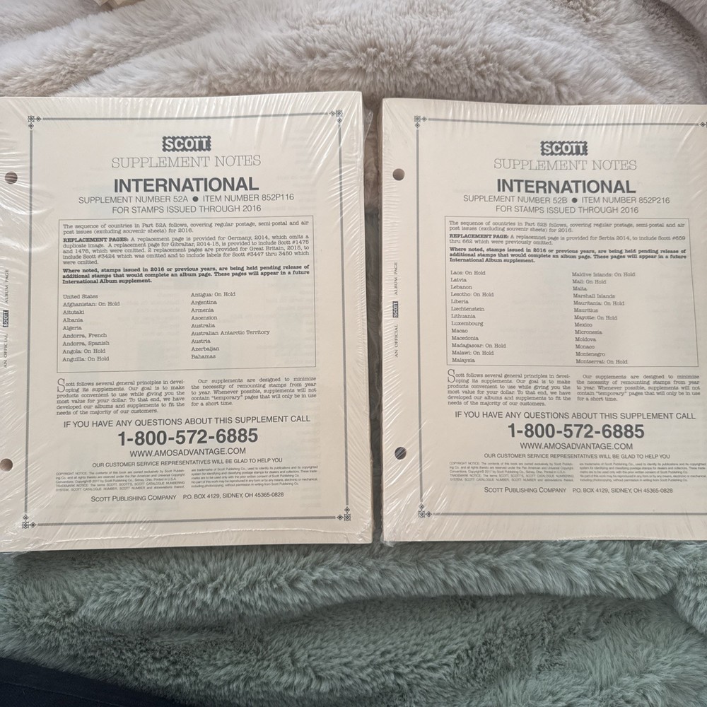 2016 Scott International Stamp Supplement # 52 A & B