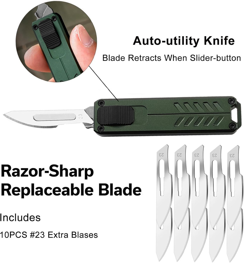 Automatic Utility Knife, Safety Auto Box Cutter Retractable, EDC Push Button Exa