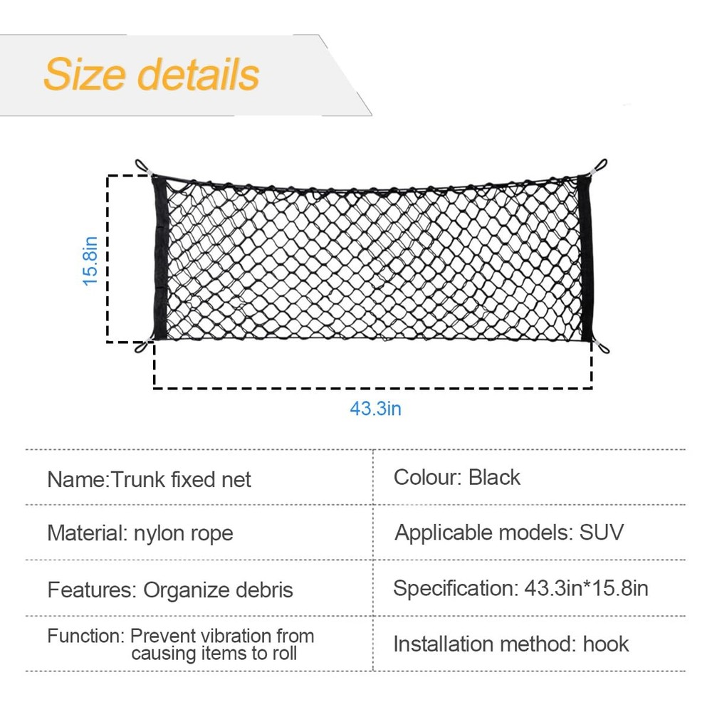 Car Rear Cargo Net Double-Layer Adjustable Stretchable Elastic Storage Organi...