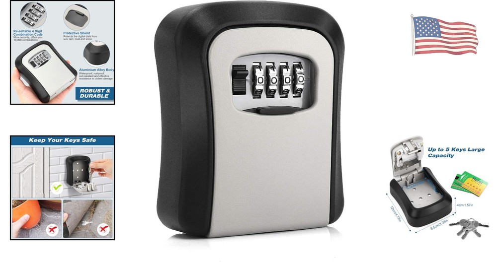 Combination Lock Box for 5 Keys - Weatherproof Wall Mount Key Storage Solution