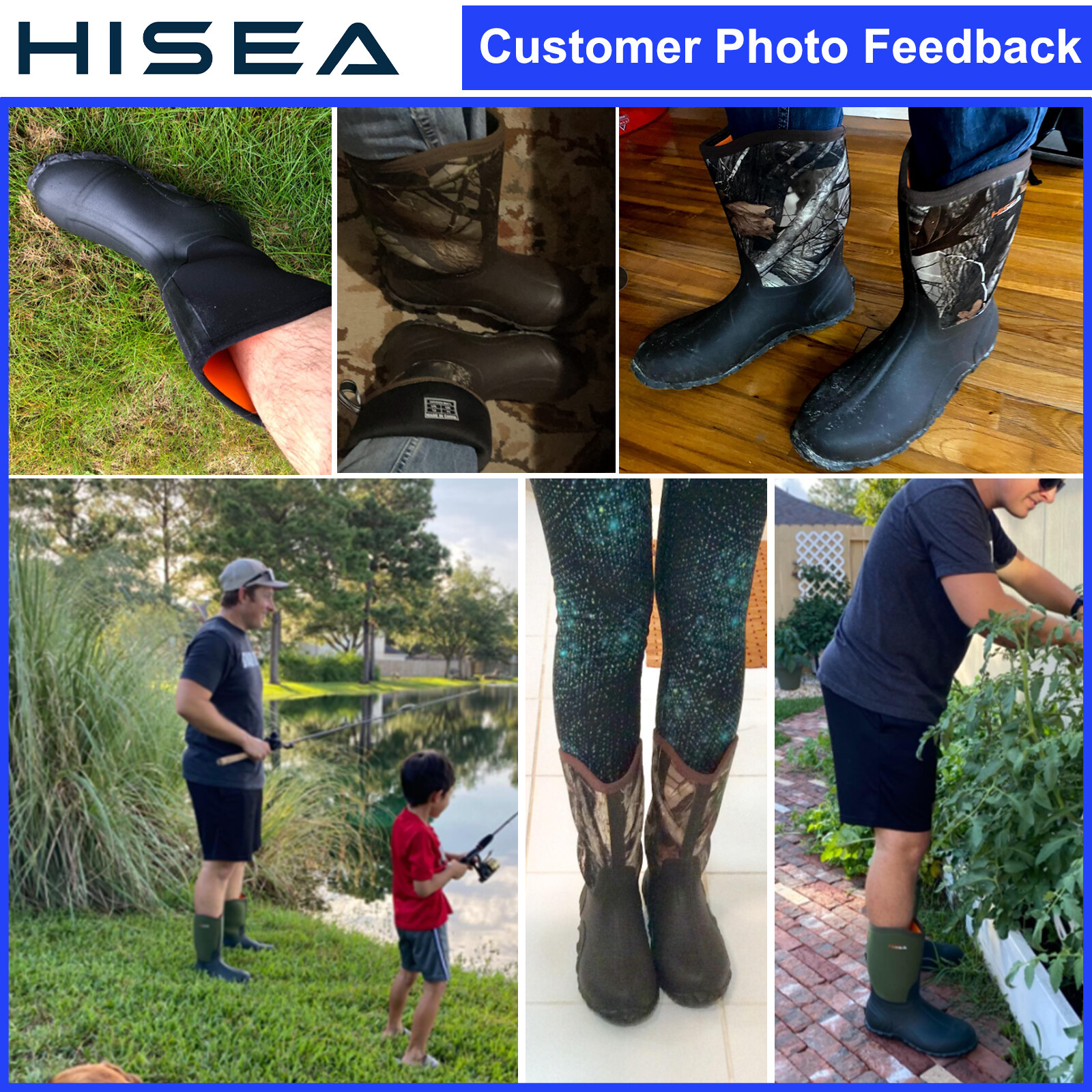 HISEA Men Neoprene Rain Boots Waterproof Insulated Hunting Fishing Mud Work Boot