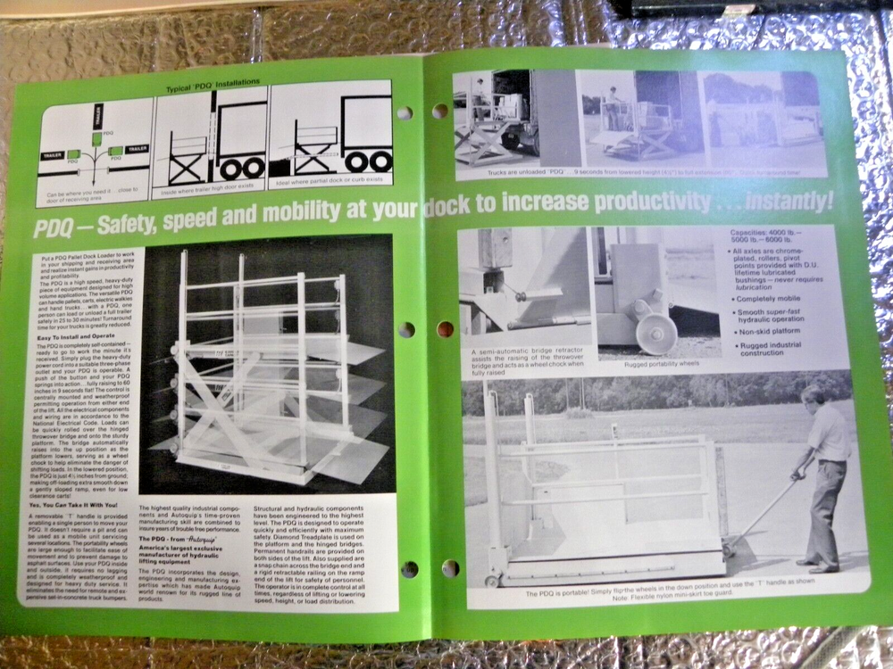 Autoquip Corp Brochure Catalog 3 pages PDQ Quick Pallet Dock Loader