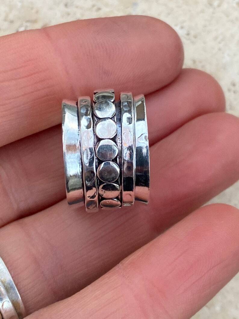 Solid 925 Sterling Silver Band & Spinner Handmade Jewelry Ring All Size UJ44