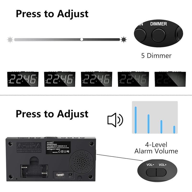 Loud Dual Alarm Clock W/ Large LCD Display USB Charging Dimmable Snooze Function