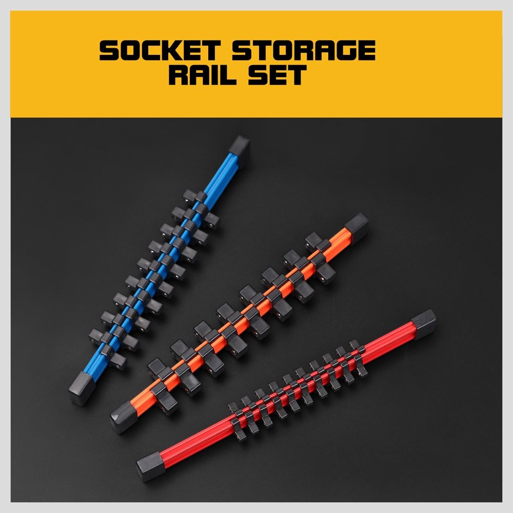 3Pcs Double Sided Socket Organizer Set - 1/4, 3/8, 1/2 Inch Holders