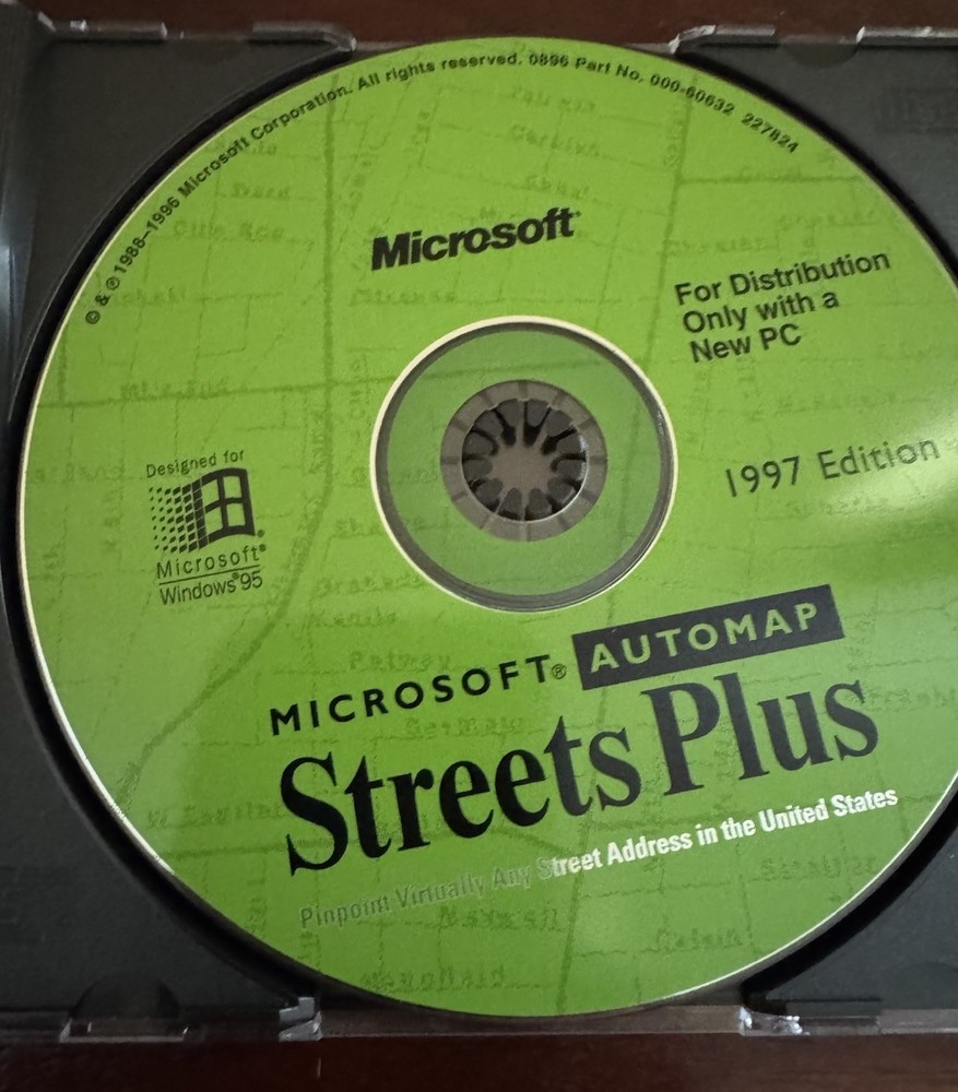 Microsoft AutoMap Streets Plus 1997 CD-ROM Windows 95 Vintage Map Software