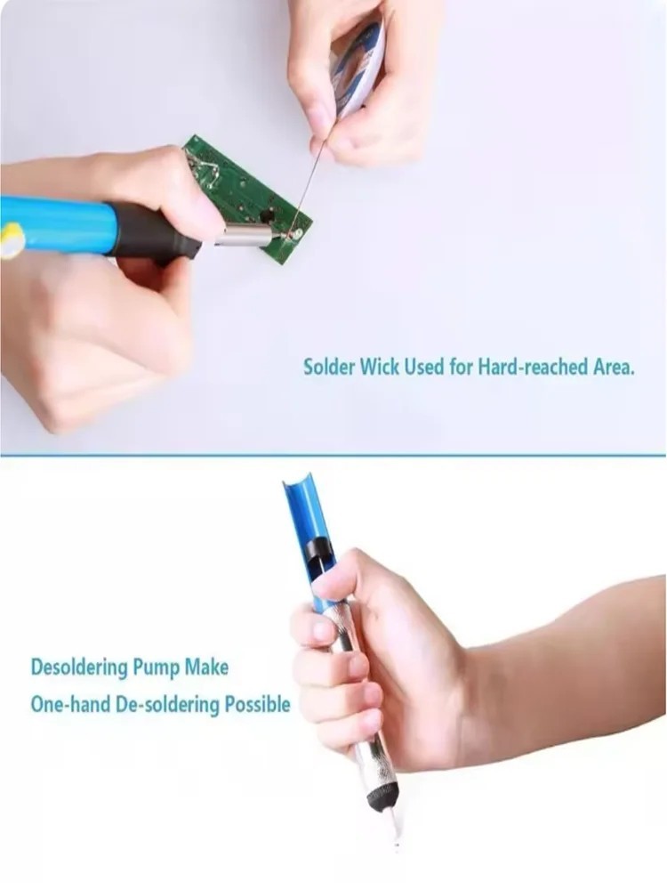 Metal Desoldering Pump Sucker Solder Irons Removal Remover Tool Blue Silver
