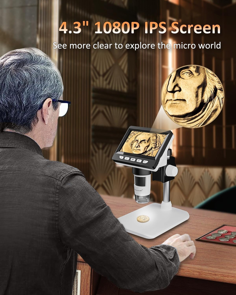 Coin Microscope, 4.3 Inch Digital Microscope 1000X Coin Microscope for Error Coi