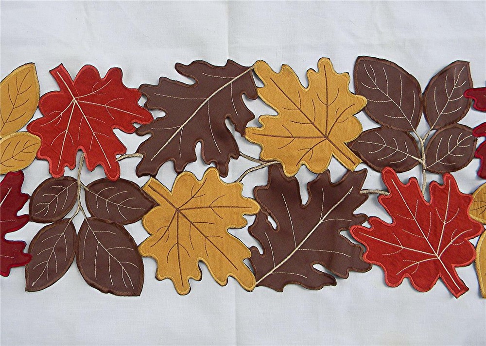 VIBRANT FALL COLORED LEAVES OPEN CUT-WORK 13" BY 38" TABLE RUNNER