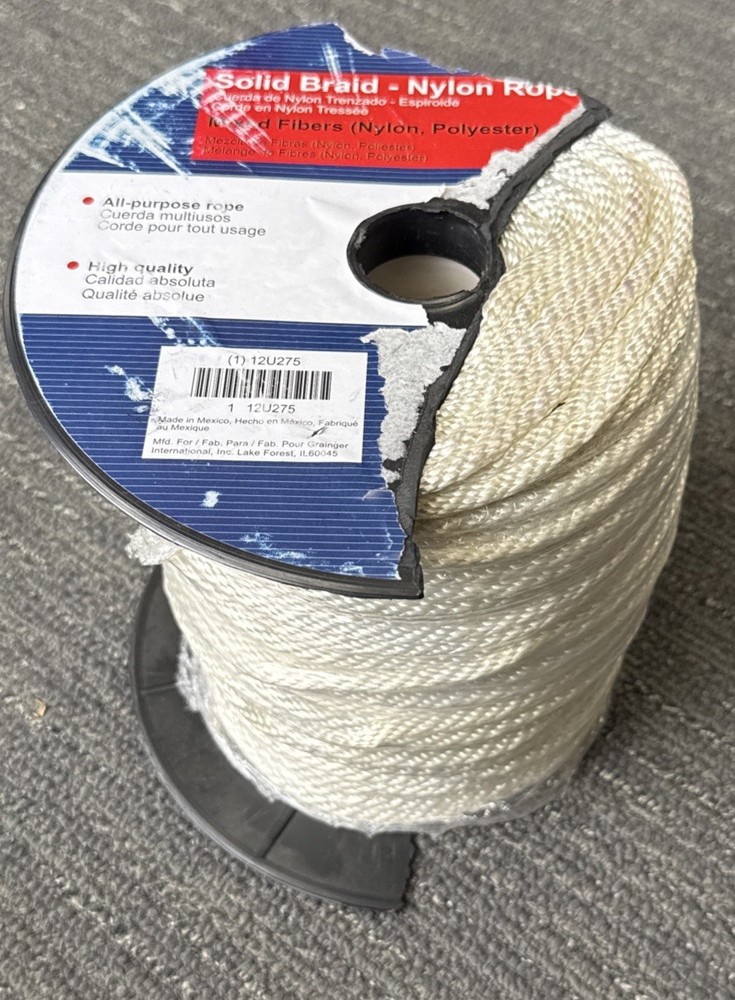 12U275 Solid Braid Nylon All Purpose Utility Rope 1/4" x 500 ft, Nylon/Polyster