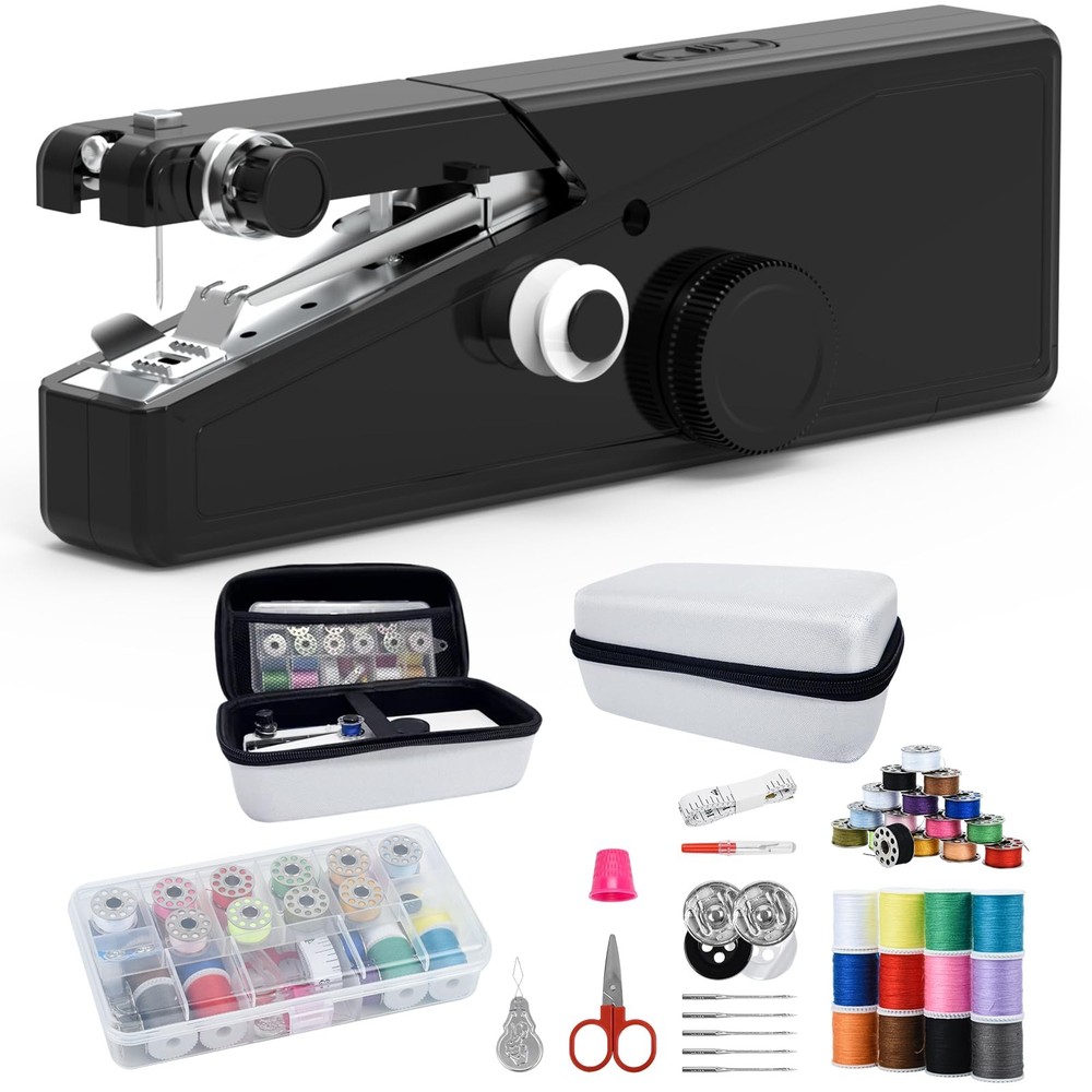 Portable Handheld Sewing Machine for Beginners Mini Cordless Sewing Kit Black