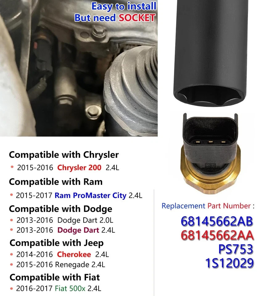 68145662AA Oil Pressure Sensor for Dodge, Jeep, Chrysler, Ram,Cherokee, Oil Send