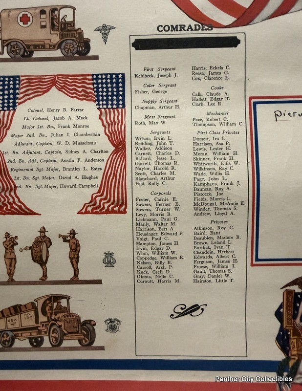 Original WWI Camp Travis San Antonio Texas Army Roster Poster Field Artillery