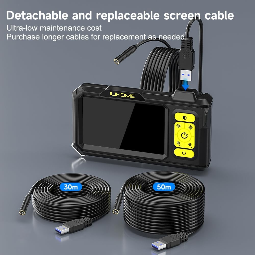Borescope Camera with Light, 1080P HD Endoscope with 8 Adjustable LEDs, 4.3" ...