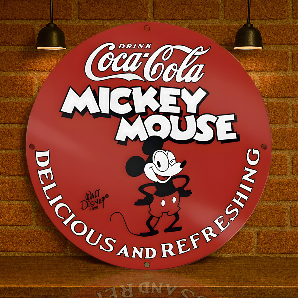 COCA-COLA x MICKEY MOUSE – Vintage Heavy Metal Sign (XL – 19.7” / 50 cm)
