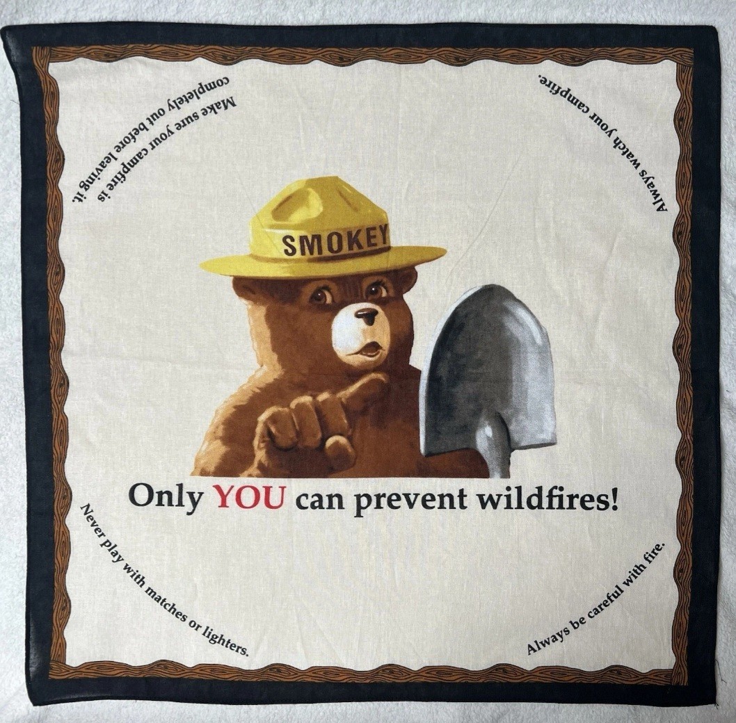Smokey The Bear Vintage Bandana Scarf Handkerchief Prevent Forrest Wildfires