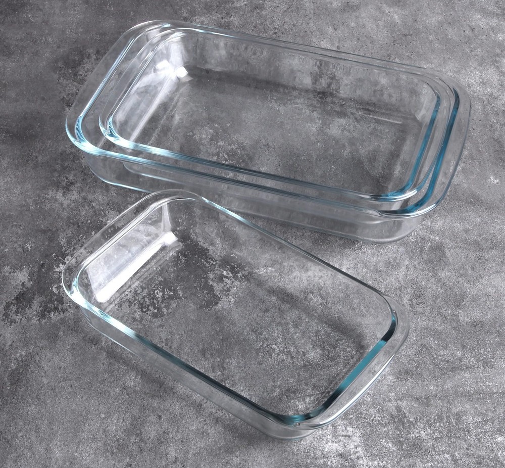 Set of 3 Basic Rectangular Tempered Glass Bakeware Baking Dishes Pan - 1L 1.5L