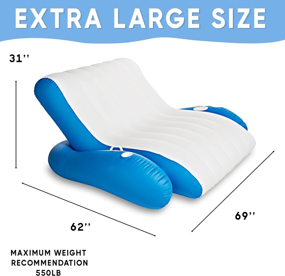 Zone Tech Inflatable Recliner Pool Float Dry Duo Float Pool Lounger for 1 or 2