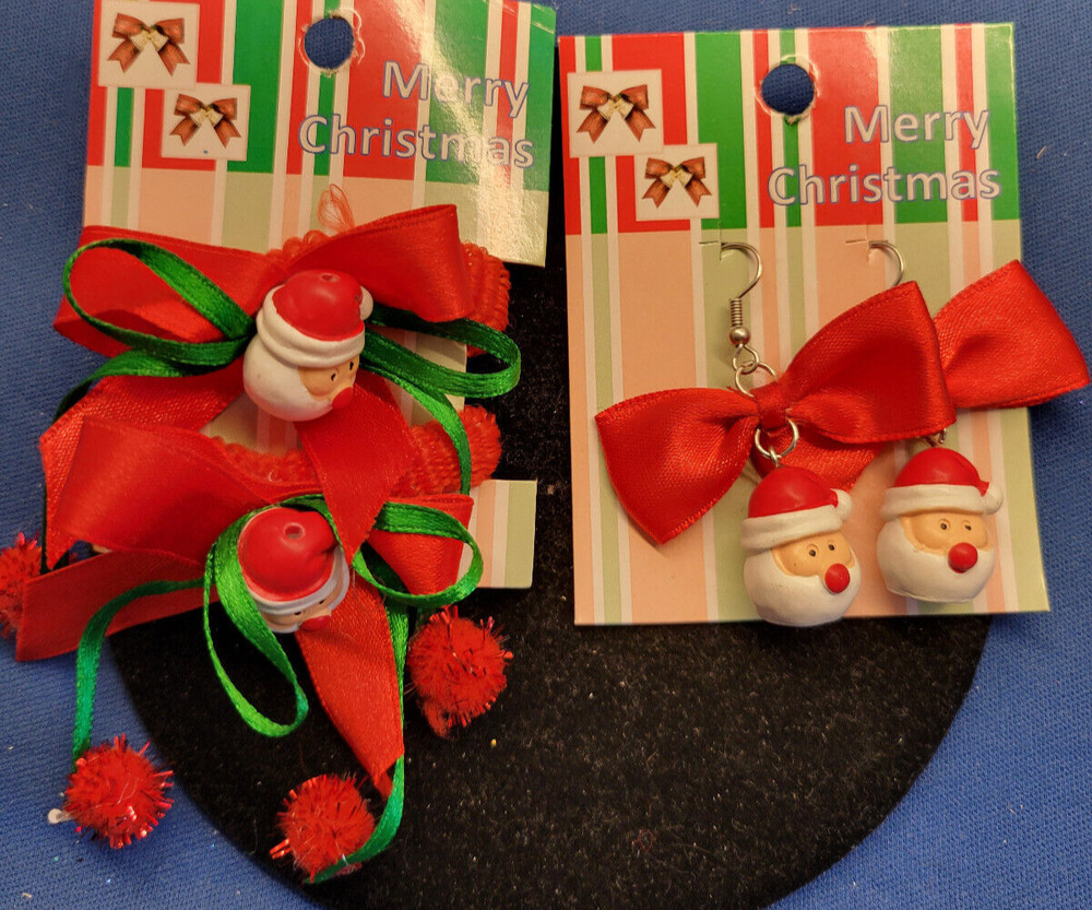 Santa Earrings and Scrunchie Set Red 086