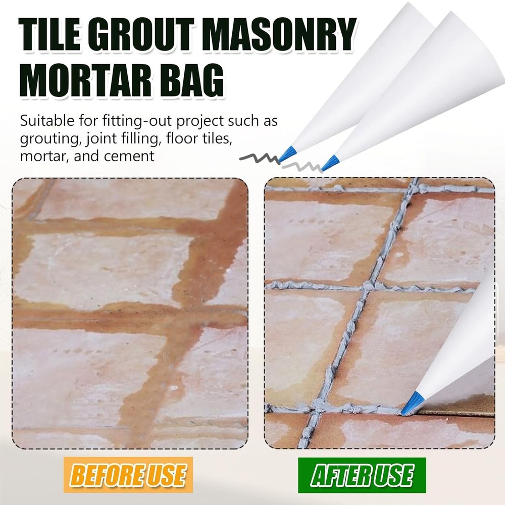 3 Pack Tile Grout Masonry Mortar Bag & Brick Jointer & Tuck Pointers