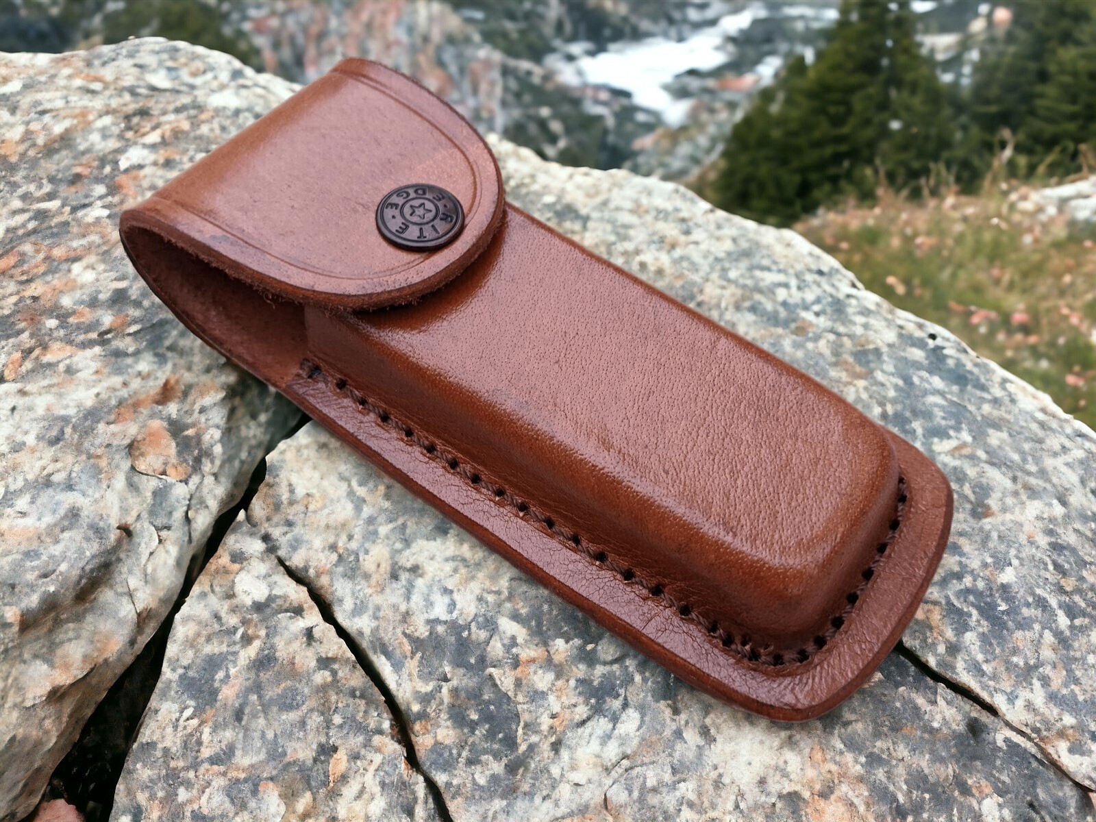 NEW Folding Pocket Knife Sheath 5" Brown Genuine Leather Belt Case