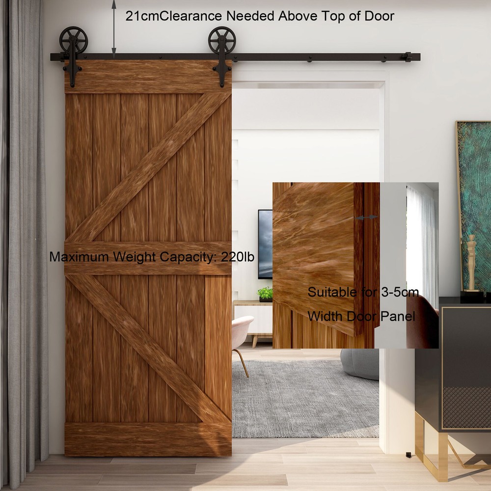 CCJH 4-20FT Sliding Barn Door Hardware Basic Black Roller Kit Single/Double Door