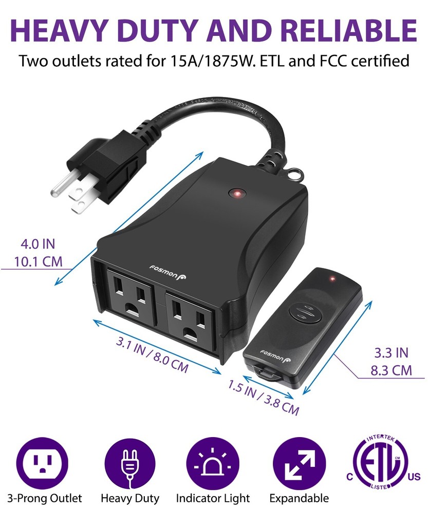 Weatherproof Outdoor Light Wireless Remote Control 2 Outlet Power Switch Plug