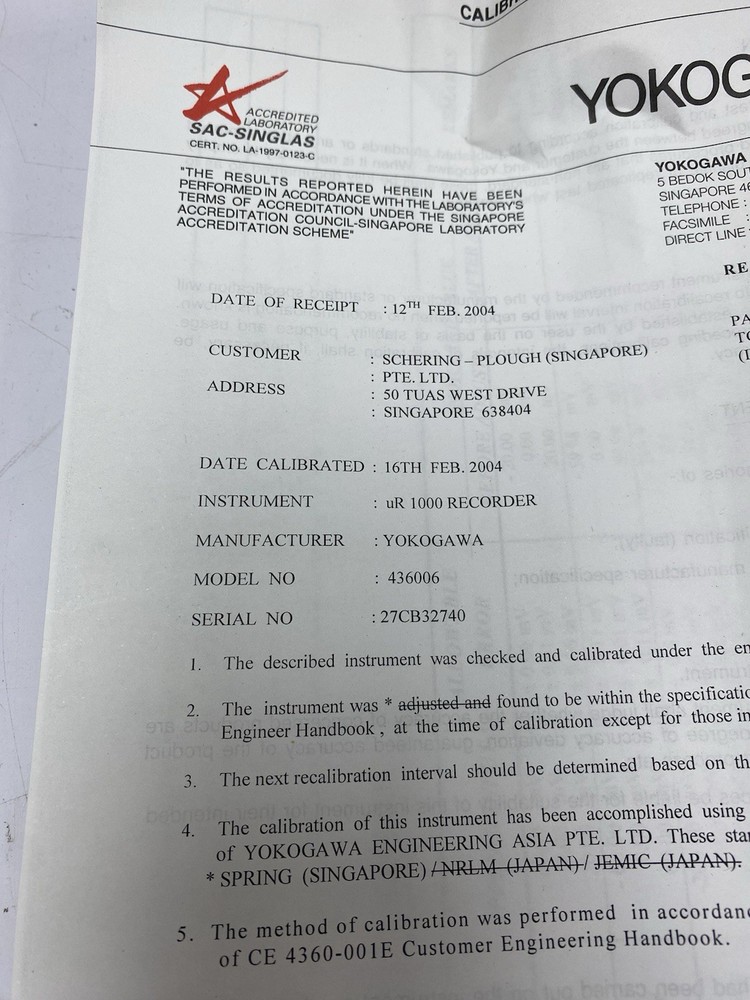 yokogawa Chart Recoder 436006/L1 , UR 1000 Recoder
