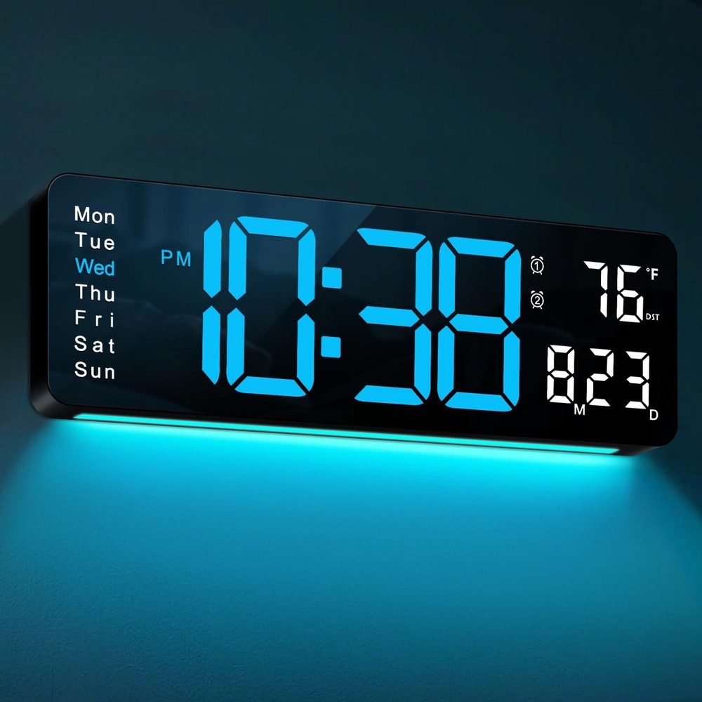 Digital Wall Clock, 16" Large Display Digital Clock with Remote Control, Auto...