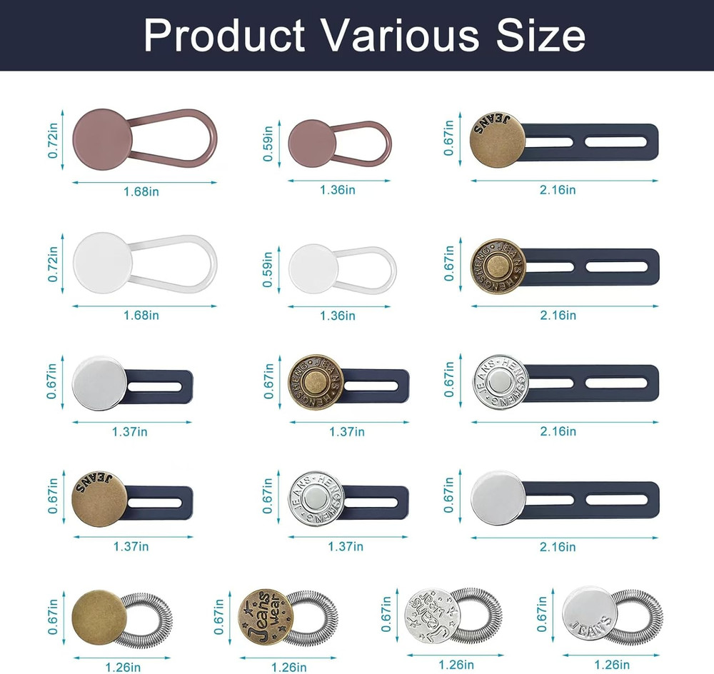 16 Pcs Button Extender for Jeans & Pants, Adjustable Pants Waist Button Extender