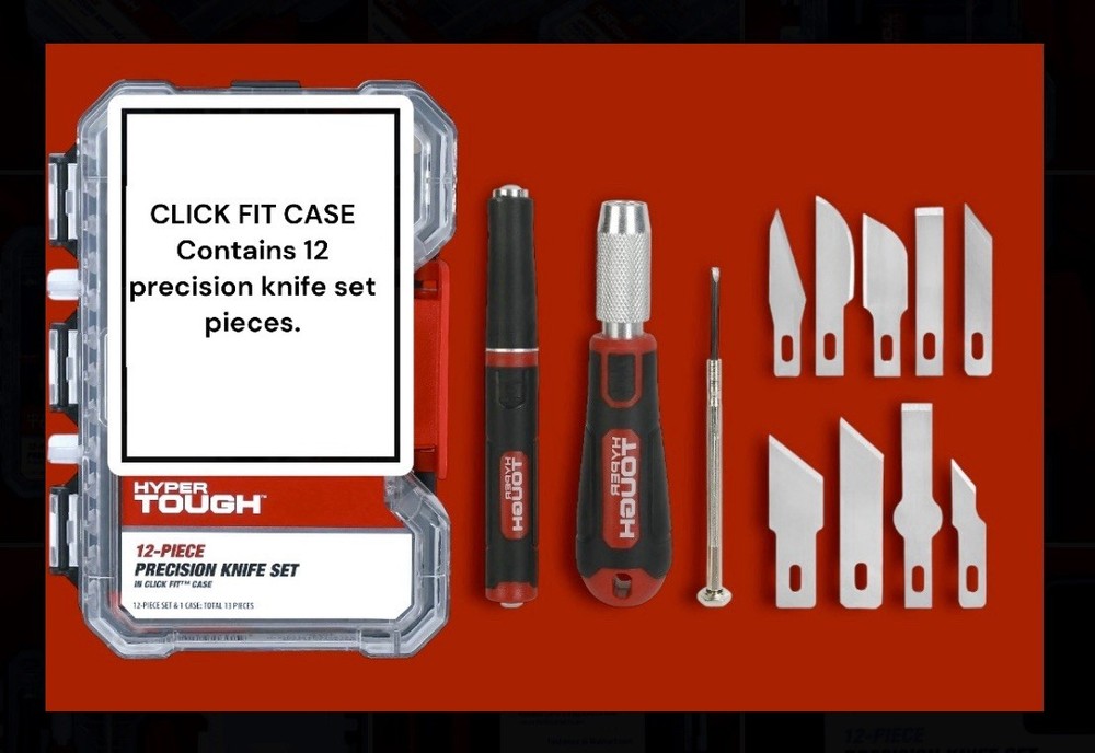 2 Sets: Hyper Tough 12pc Precision Knife Tool Set + Click Fit Storage Case NEW