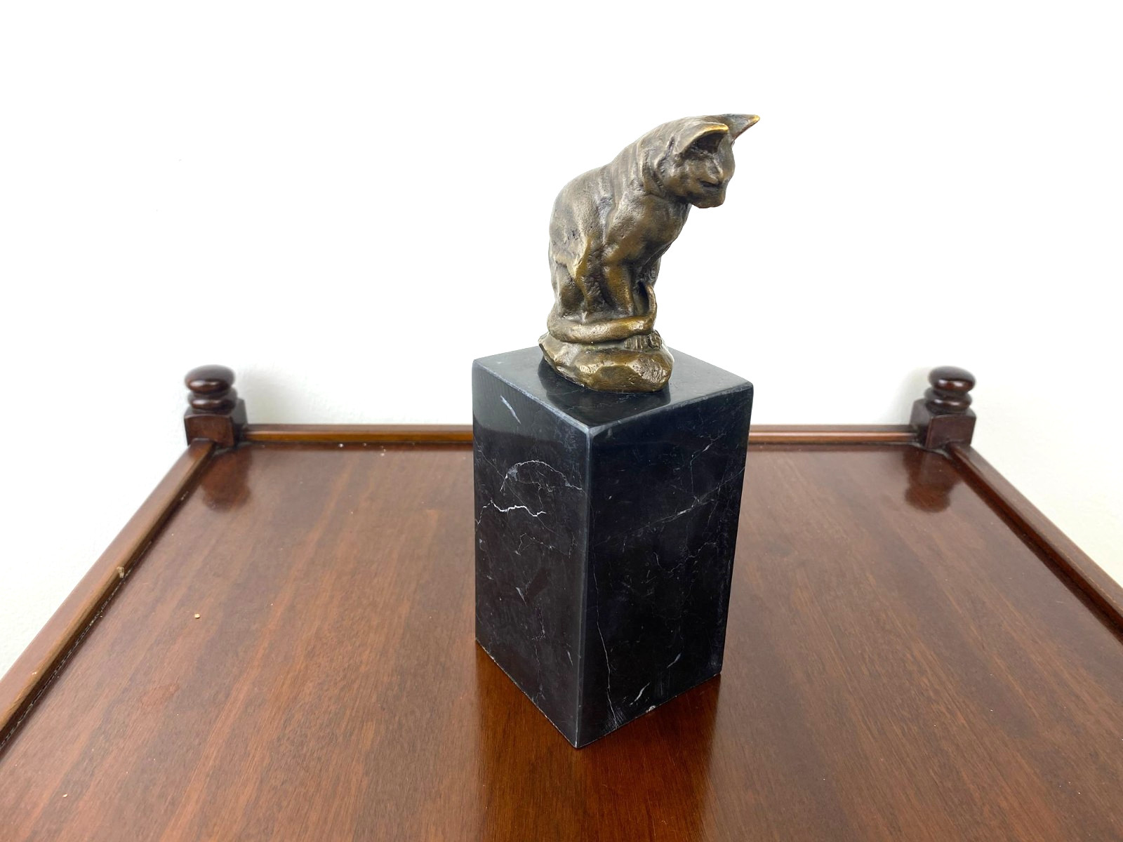 Bronze Sculpture Cat Art Deco on Black Marble Base after Milo