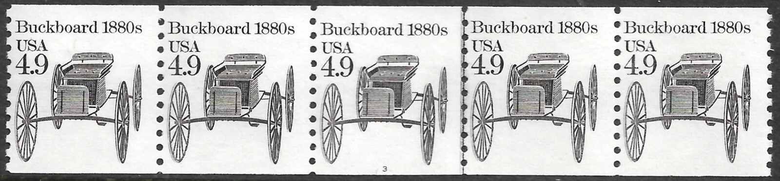 US Stamp#2124 4.9c.  Buck Board Coil Strip of 5 Plate # 3 MNH XF